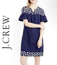 J Crew Navy Split Neck Fringe Embellished Short Sleeve Shift Dress Sz 6