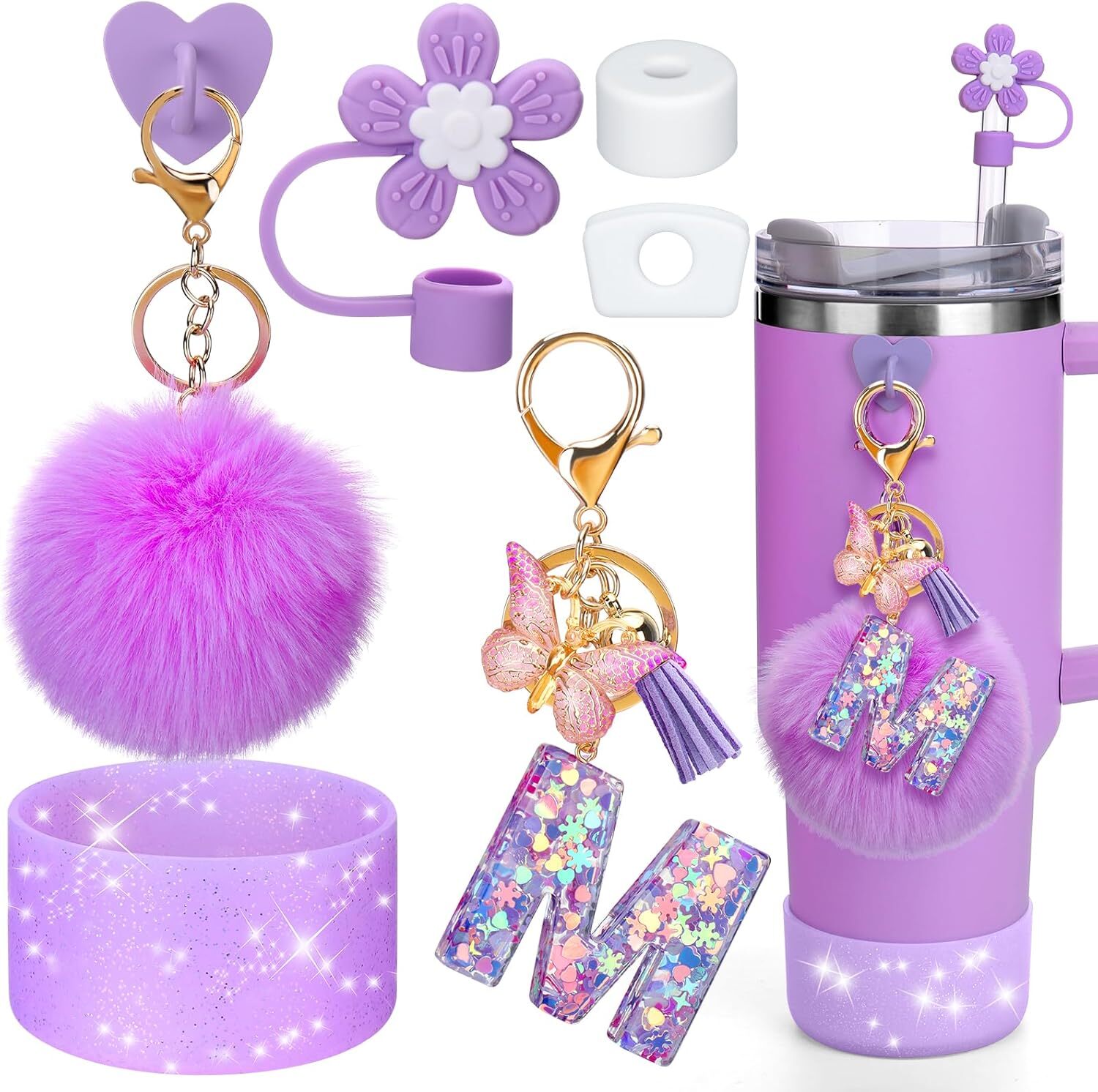 Stanley Cup 40 30 Oz Tumbler Purple Accessories Set with Handle and Cup Charms