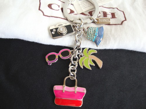 Coach Hampton Weekend Multi Mix Palm Tree Hat Camera Keychain Key Ring Charm NWT - Picture 7 of 7