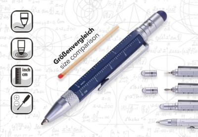 Multitool Kugelschreiber klein mit Lineal Schraubendreher Stylus blau
