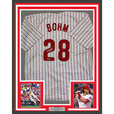 Framed Facsimile Autographed Alec Bohm 35x39 Philly Pinstripe Reprint Jersey