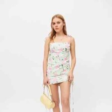 NWT SNDYS Size M Mint Green Cyprus Floral Cinched Mini Dress Urban Outfitters