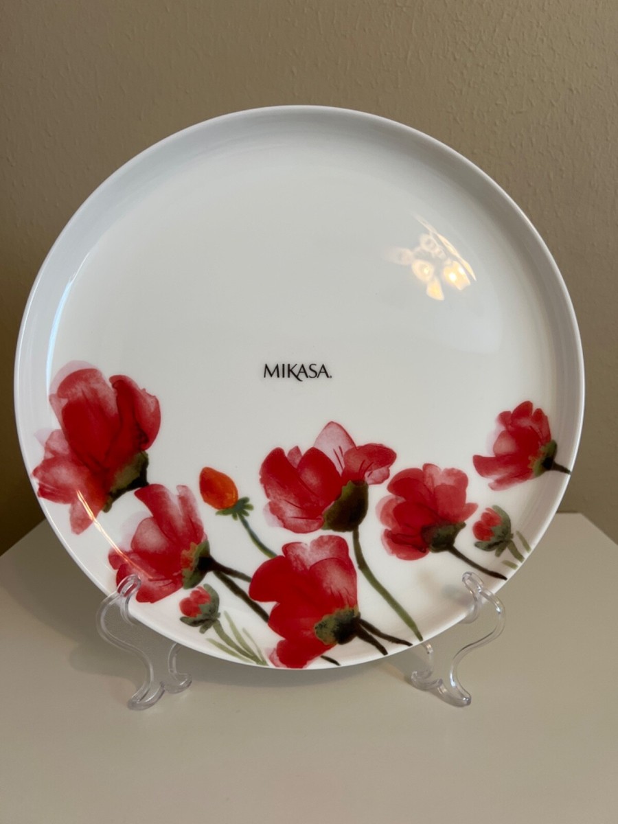 Mikasa Keira Set 6/Dinner Plates, Red Poppy Flowers NWT 11