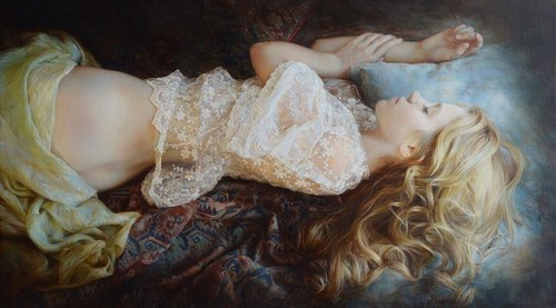Handmade Original Oil Painting art female nude girl on canvas 24"X40" - Picture 2 of 2