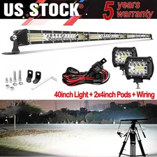 Slim 40inch 2400W LED Light Bar Combo Spot Flood Truck Offroad+4"Pods Kit 41 42