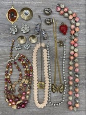 Vintage Costume Jewelry Lot w. Damascene Cameo Strawberry Pendant Sparkle