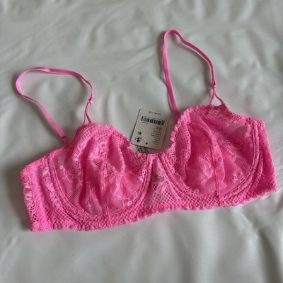 free people intimately Bright Pink Bra Lacy Unlined Wired 34B NWT ($48)