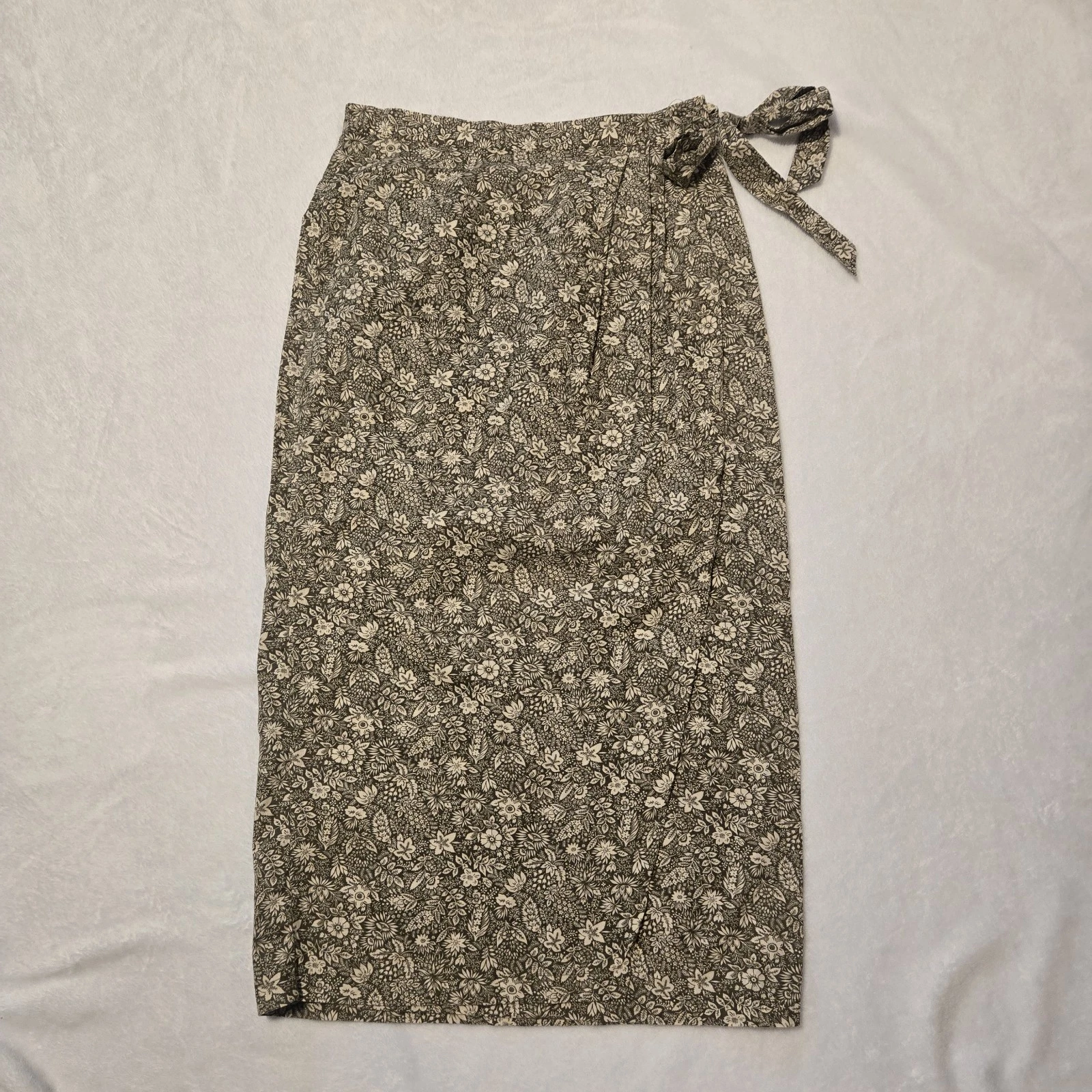 Vintage 90s Laura Ashley Linen Cotton Floral Full Wrap Skirt Sz 10 Side Tie