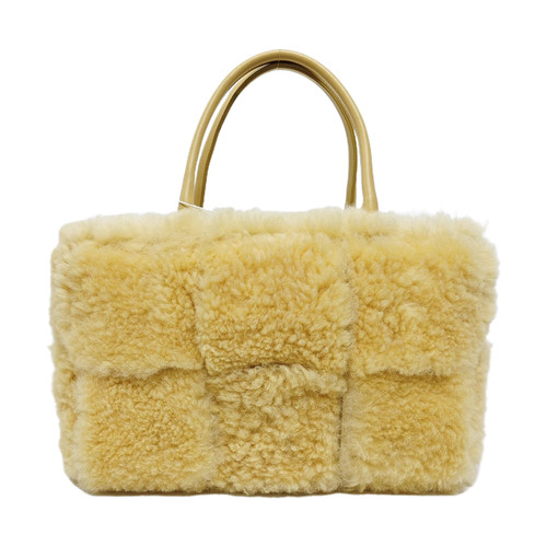 Bottega Veneta Medium Arco Tote Maxi Intrecciato Shearling Pale Mustard Yellow