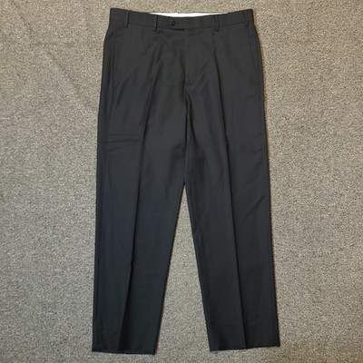Zanella Dress Pants 34x29 Todd Twill Flat Front 100% Wool Made In Italy Black