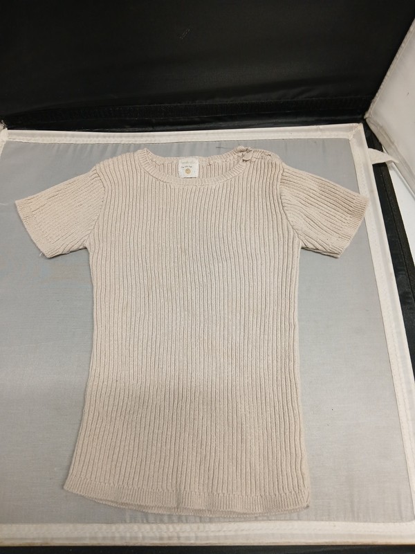 Analogie Girls Ribbed Knit Shirt Sz 24M Beige Short Sleeve Top Casual Wear
