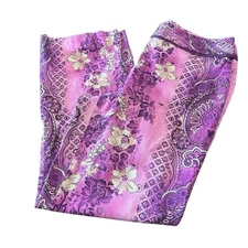 Vintage Betu Sport Pink Paisley Floral Crop Pants Boho Hippie 70’s Size 12