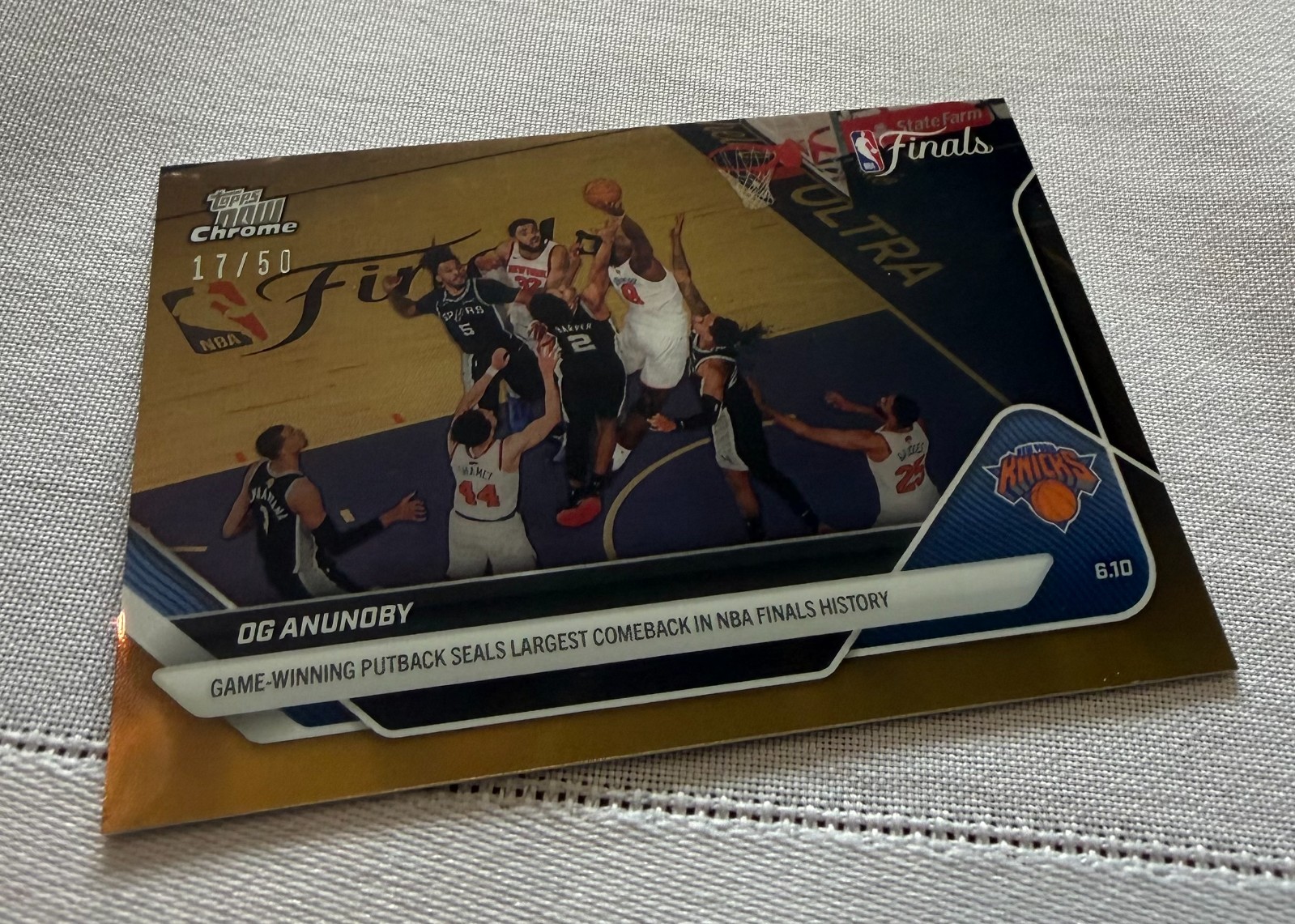 2025-26 NBA Finals Topps Now #336 OG Anunoby Gold Chrome /50 Knicks