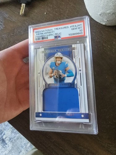 2023 Panini National Treasures Justin Herbert Framed Fabric /49 PSA 10 Gem 