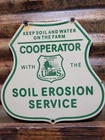 VINTAGE FOREST SERVICE PORCELAIN SIGN OLD US INTERIOR FARM SOIL EROSION WATER