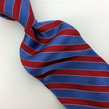 Tommy Hilfiger Made In Usa Tie Red Sky/Blue Dots Stripes Silk Houndstooth #I23