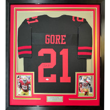 Framed Autographed/Signed Frank Gore 35x39 San Francisco Black Jersey BAS COA