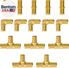 15-Pack 1/2 Inch PEX Fittings, 5 Each Elbow Tee Coupling, No Lead Brass, Pex Fit