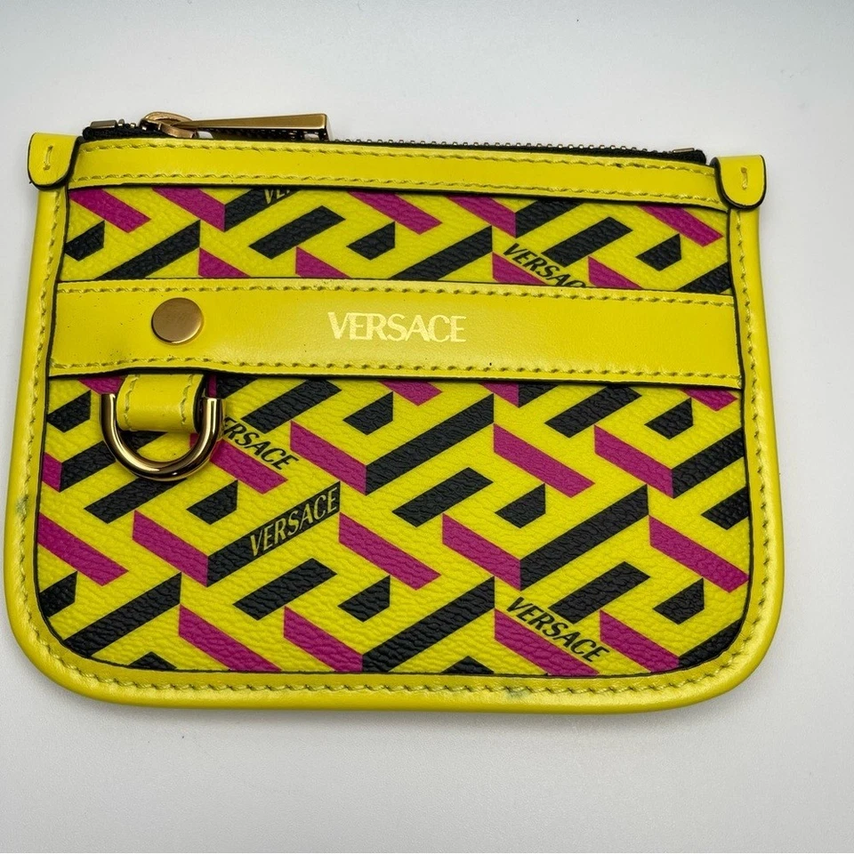 Versace Coated Canvas Calfskin La Greca Modular Zip Pouch - Yellow - Preowned - Image 2 of 4