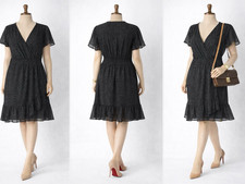Michael Kors Women's Dress XL Polka Dot V-Neck Flowy Ruffle Short Sleeve Casual