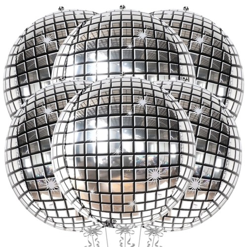 KatchOn, Big Silver Disco Ball Balloons - 22 Inch, Pack of 6 | Disco Party Decor