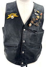 Vintage Harley Davidson Sturgis Pins Embroidery Black Leather Vest Men's Sz L