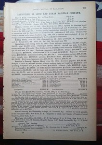 ~1895 Antique Railroad Report LOUISVILLE ST LOUIS & TEXAS RAILWAY Fordsville KY