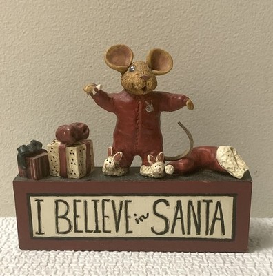 Vintage 1990 s Hole In The Wall Gang Mouse  I Believe In Santa  Figurine  AS IS 