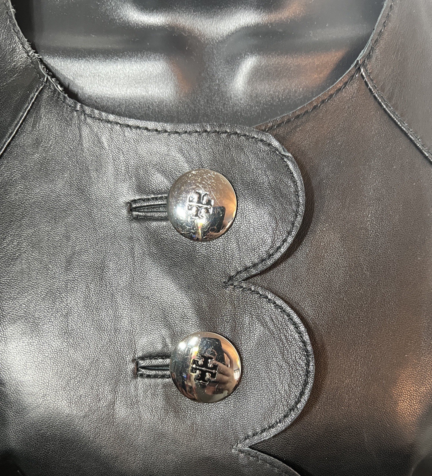 EUC $3450 Tory Burch Size 10 Black Leather Jacket image 3
