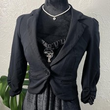 Xoxo Black 3/4 Ruched Sleeve Cropped Goth Blazer  Small