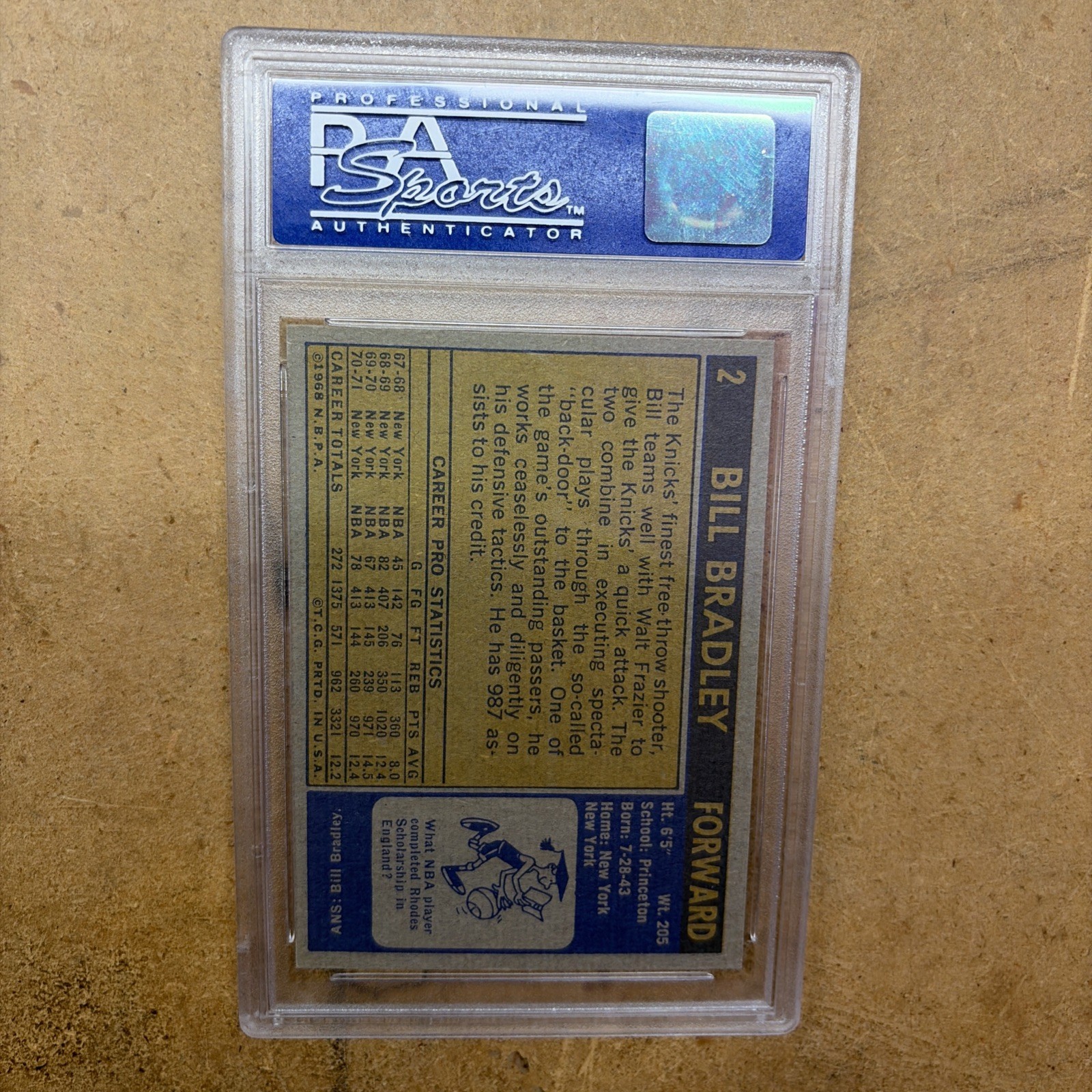 1971 Topps #2 Bill Bradley PSA 7 NM Knicks HOF Vintage view 2