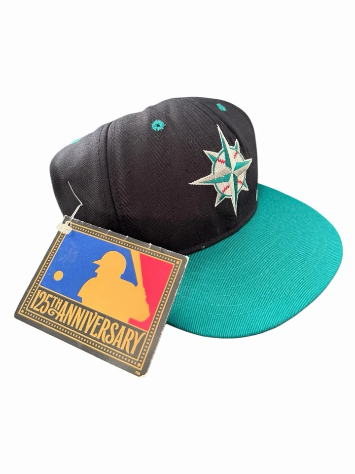 Винтажная римская облегающая кепка Seattle Mariners MLB 125-я годовщина — 7 1/8 •новая с ценниками винтажная - Изображение 3 из 4