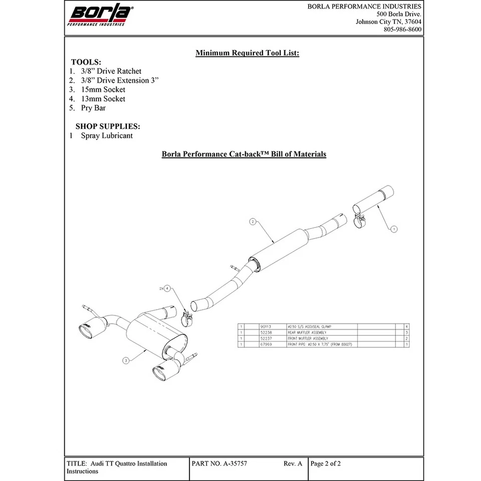 Borla 14957 выхлопная труба из нержавеющей стали Cat для Audi 8N TT Quattro 1,8 Т 2001-2006 годов выпуска - Изображение 4 из 4