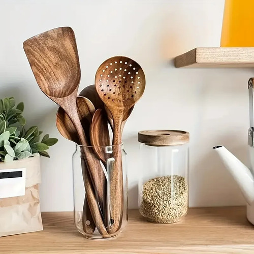 Set di Utensili da Cucina in Legno 5pz | Spurtle, Cucchiai, Mestolo, Spatole per Cucinare - Foto 5 di 5