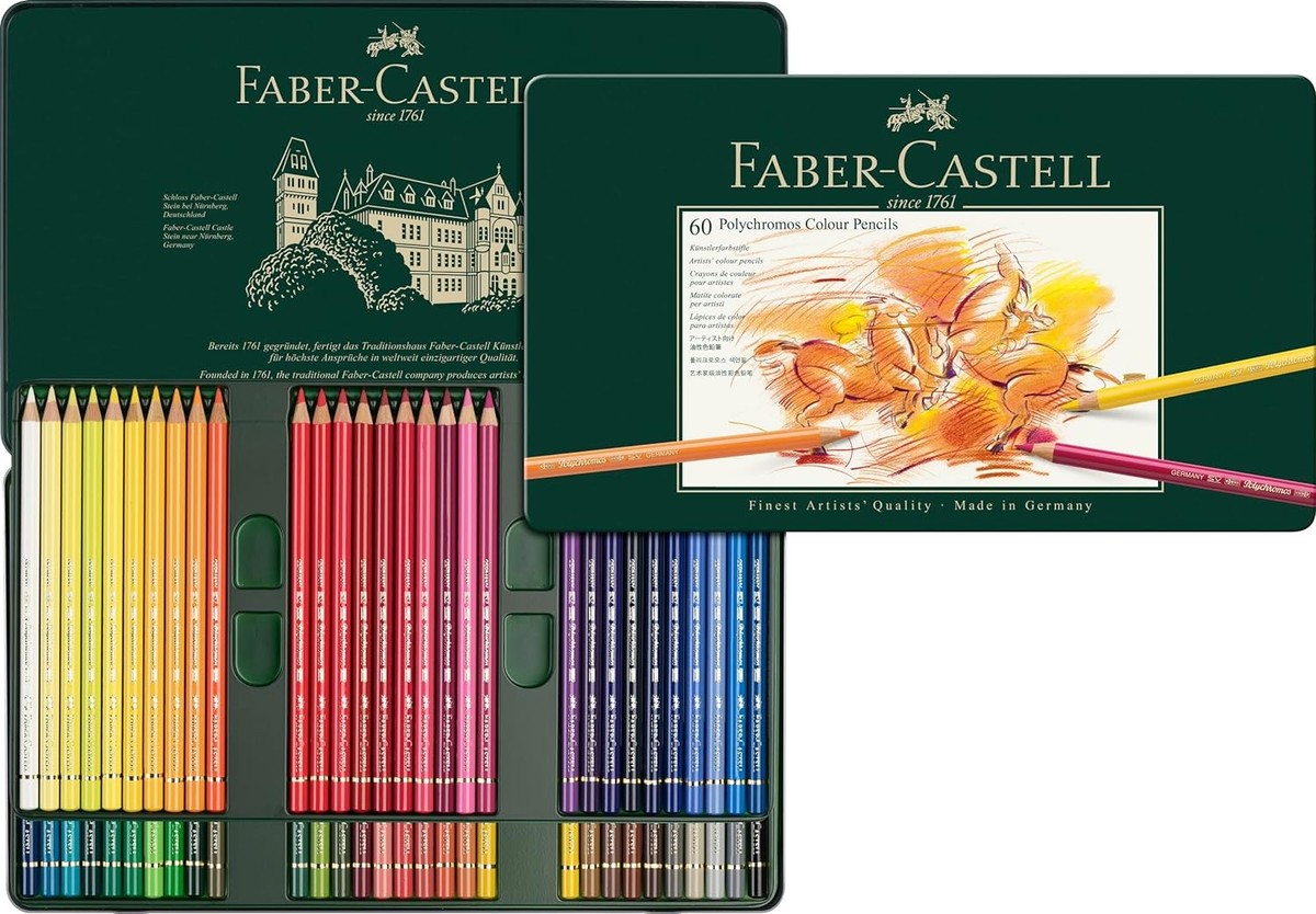 Faber-Castell Polychromos Colored Pencil Set in Metal Tin, 60