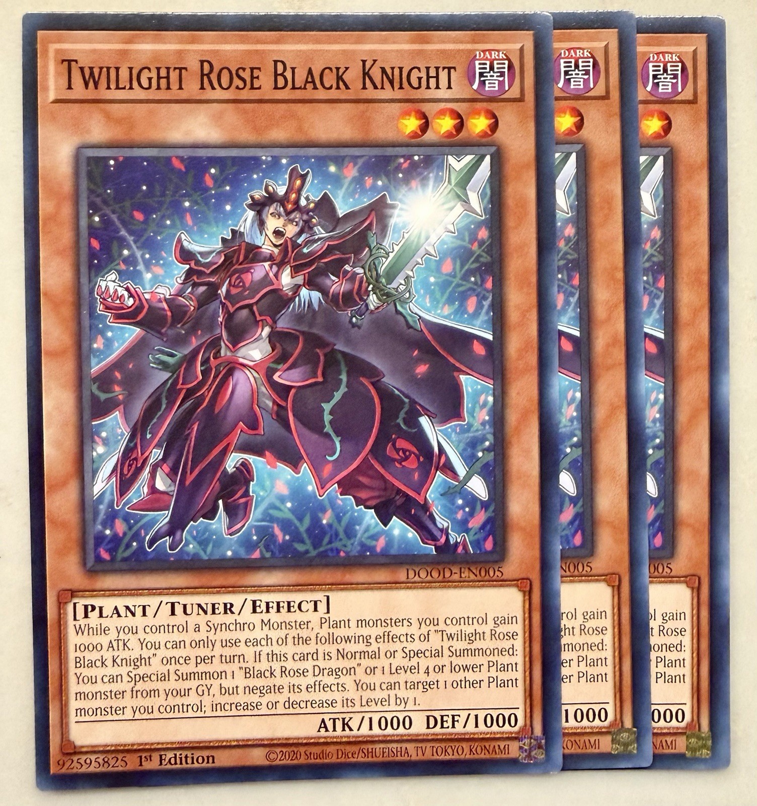 Yugioh! 3x Twilight Rose Black Knight DOOD-EN005 Common 1st Ed NM