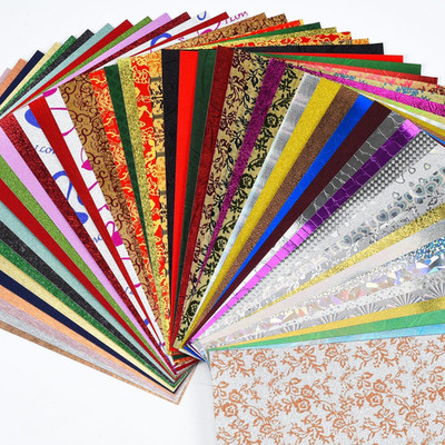 A5 GlitterTextured Scrapbook Paper - 50 Sheets Assorted Colors Designs Embossed