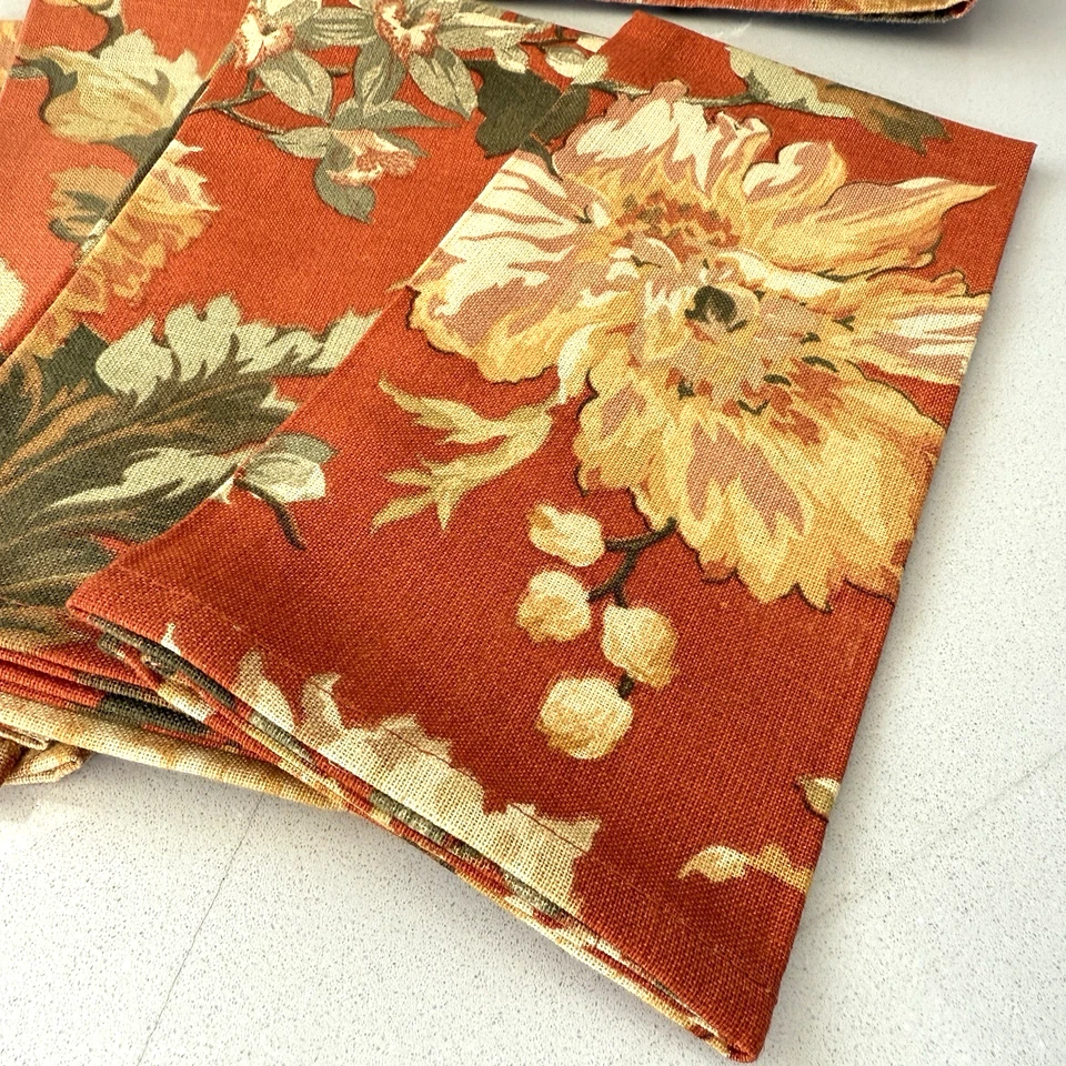 Set Of 1 Tablecloth And 4 Napkins Autumn Harvest Leaves Fall Thanksgiving Cotton - Image 2 of 4