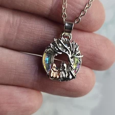 Tree of Life  Silver tone 2 Girls Aurora Borealis Opalescent. Sisters friend mom