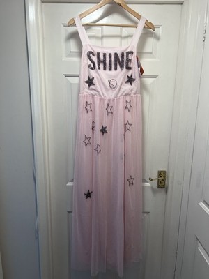 NEW £165 TRUSSARDI Rose Pink Festival Party Tulle Sequin Bead Maxi Dress UK 10