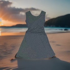 Patagonia Dress Heather Blue Grey Stretch Surplice Neck Side Twist Front