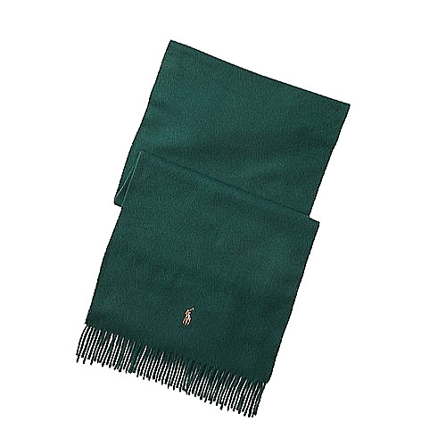 Ralph Lauren mens pure wool tassle scarf green heather mans - NEW