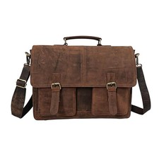 Vintage Leather Laptop Briefcase, Brown Distressed Leather Messenger Bag