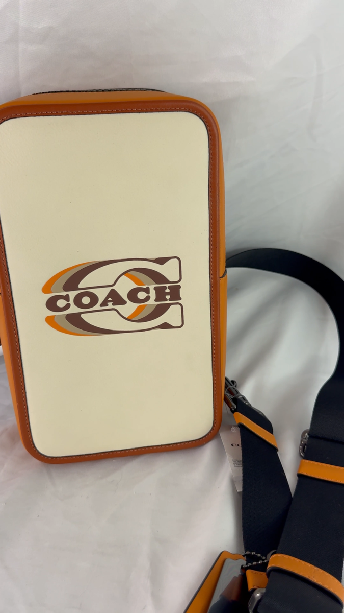 COACH ファニーパック 青/オレンジ COACH】コーチ メンズ スムースカーフレザー カラーブロック エッジ