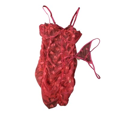 Women Fishnet Babydoll Dress Lingerie Chemise Hot Pink-Sm Nightwear Teddy Dress