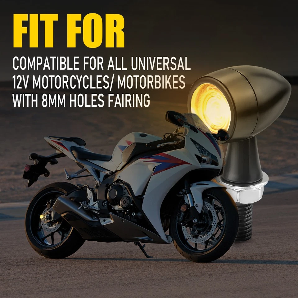 4X Mini Luz Indicadora LED Ámbar Bala Giratoria Negra Mini Motocicleta Foto 2 de 4