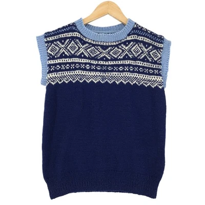 Vintage Nordic Pullover Norwegen Blau Fair Isle Wolle Ib7 Größe S - Bild 1 von 4