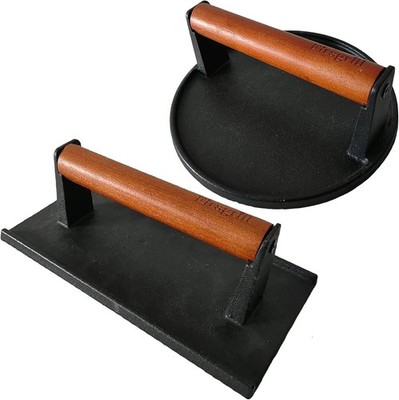 Cast Iron Burger Press 2-Pack Round Rectangle Smash Griddle Bacon Steak BPA-Free