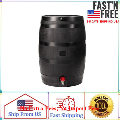 RTS Home Accents Polyethylene 50 Gallon Flat Back Eco Rain Barrel, Black Color