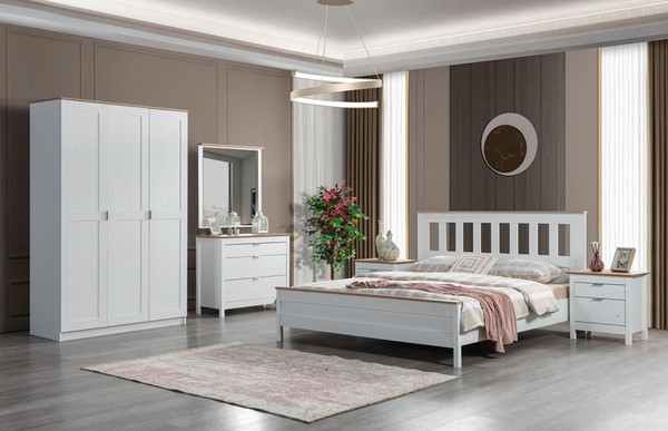 Schlafzimmer Set Komplett Schrank Bett Kommode Nachttische Weiß 5Tlg-image